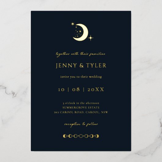Lune céleste et Faire-part de mariage des étoiles (Recto)