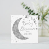 Lune d'argent et étoiles Baby shower Invitations b (Debout devant)