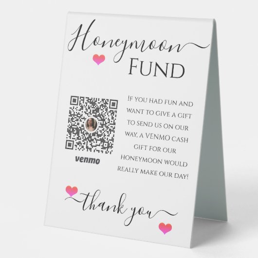 Lune de miel Réception de mariage Venmo Code Signe (Recto)