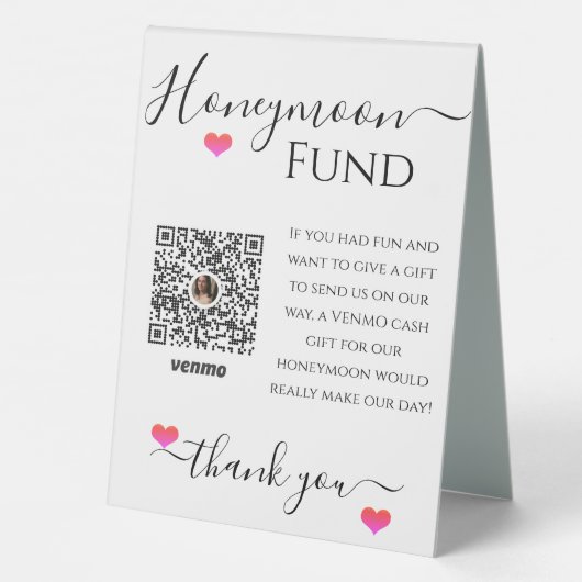 Lune de miel Réception de mariage Venmo Code Signe (Verso)