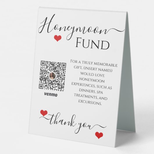 Lune de miel Réception de mariage Venmo Code Signe (Verso)