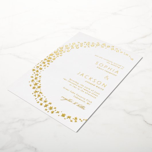 Lune des étoiles Mariage blanc Foil Invitation (Rotation)