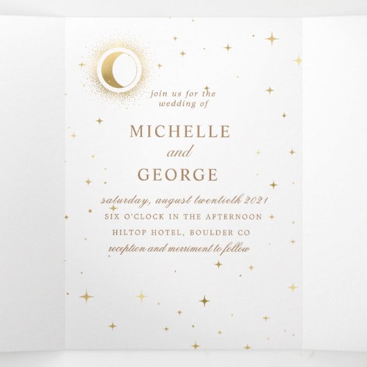 lune d'or céleste tri faire-part de mariage (Intérieur au milieu)