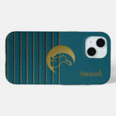 Lune d'or et lapin sur iPhone Turquoise / coque ip (Verso (horizontal))