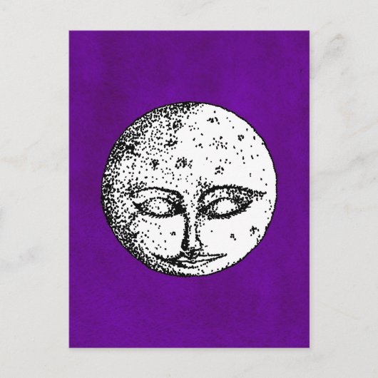 Lune dormante sur carte postale violette intense (Devant)