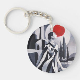 Lune écarlate : femme stylisée carré porte-clés en