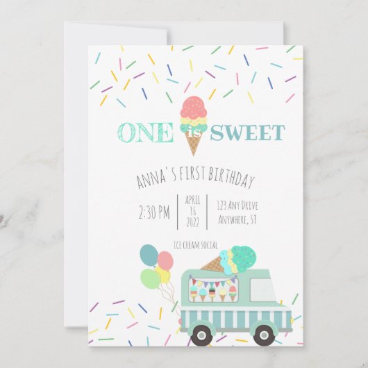 L'une est la crème glacée douce invitation d'anniv (Devant)