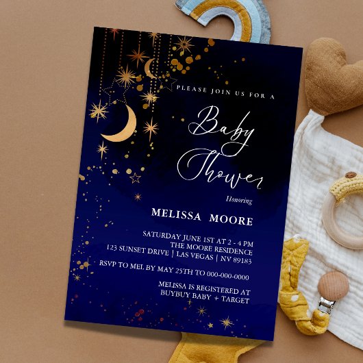 Lune Et Étoiles Baby shower Invitation