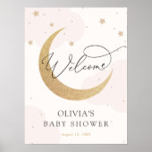 Lune et étoiles Baby shower rose Affiche de bienve (Devant)