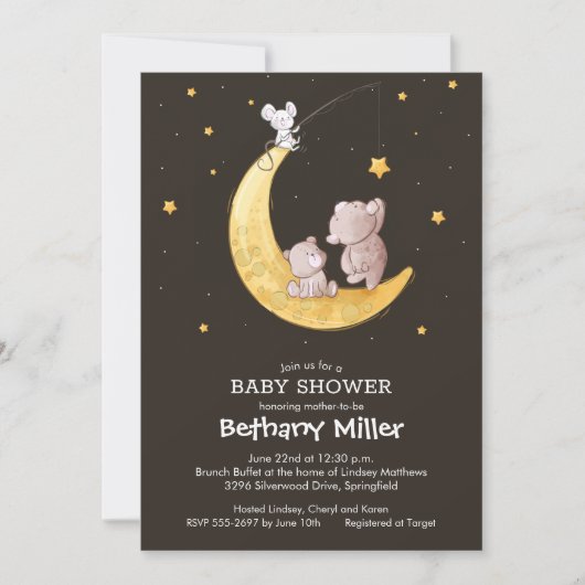 Lune et étoiles Bébé Douche Invitations (Devant)