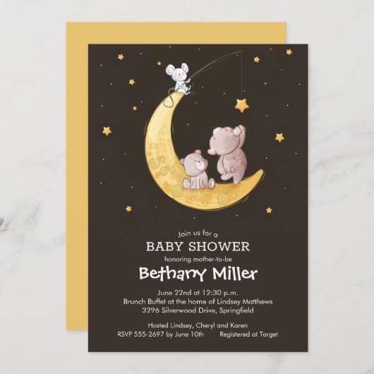 Lune et étoiles Bébé Douche Invitations (Devant / Derrière)