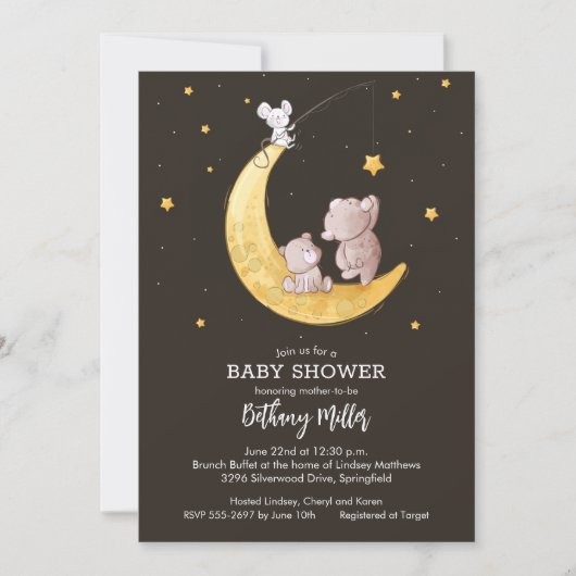 Lune et étoiles Bébé Douche Invitations (Devant)