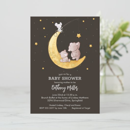 Lune et étoiles Bébé Douche Invitations (Debout devant)