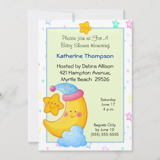 Lune et étoiles Bébé Douche Invitations (Devant)