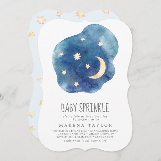 Lune et étoiles Garçon Baby Sprinkle Invitation (Devant / Derrière)