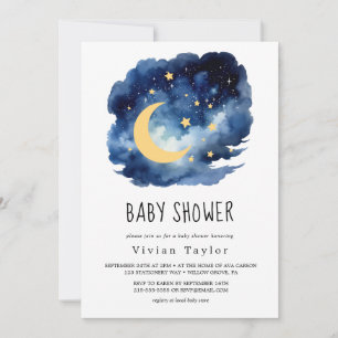 Lune et étoiles   Invitation Baby shower garçon