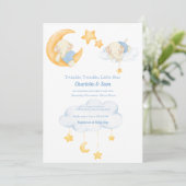 Lune et étoiles | Invitations de douche bébé éléph (Debout devant)