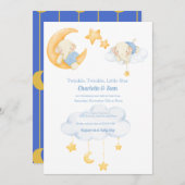Lune et étoiles | Invitations de douche bébé éléph (Devant / Derrière)
