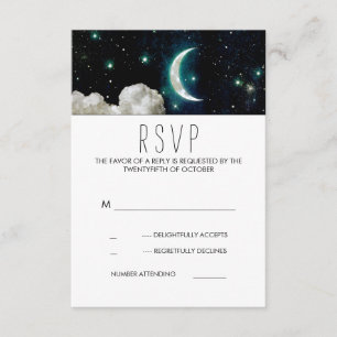 Lune et étoiles Mariage romantique Carte RSVP
