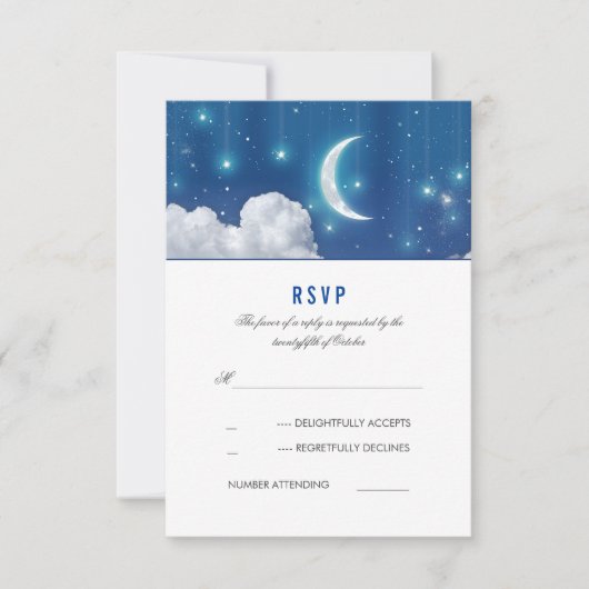 Lune et étoiles Mariage romantique Carte RSVP (Devant)