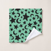 Lune et étoiles vertes et noires (Gant de toilette)