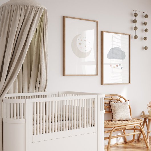 Lune et nuage boho ensemble de 2 crèches imprimé