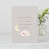 Lune et Star Baby shower Invitation Grey (Debout devant)