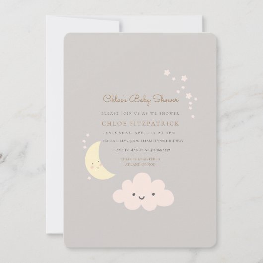 Lune et Star Baby shower Invitation Grey (Devant)