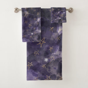 Lune Étoiles Bronze Or Aquarelle Violet Caprice