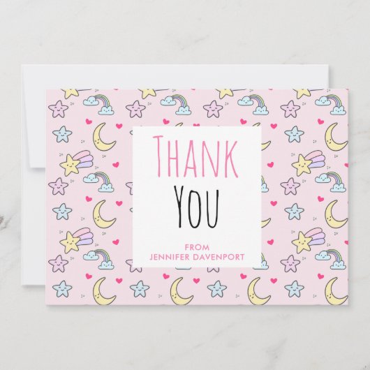 Lune, étoiles et nuages Motif sur Merci rose (Devant)