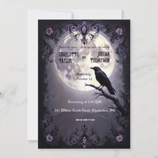 Lune gothique & Corbeau Mariage Invitations Style (Devant)
