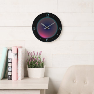 Lune iridescente rose sur noir > Horloge murale