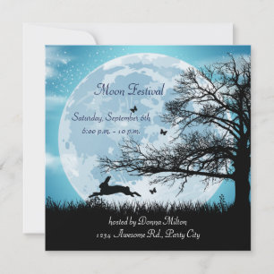 Lune mystique avec invitation en silhouette lapin