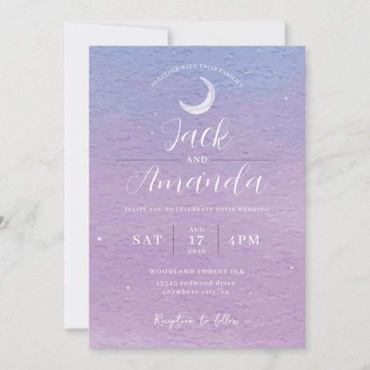 Lune romantique Aquarelle invitations mariage (Devant)
