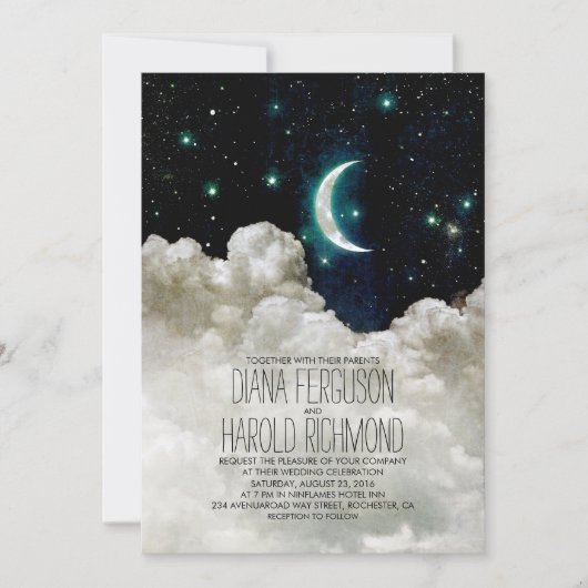 Lune romantique et étoiles Nuit Mariage Invitation (Devant)