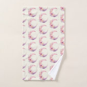 Lune rose Croissant avec Jolie Fleurs Motif (Serviette à main)