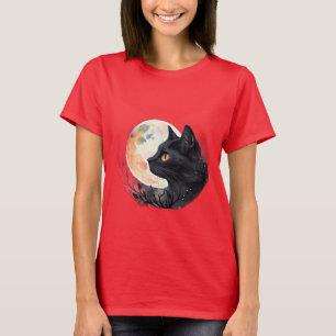 Lune rouge avec chatte Artistique T-shirt Design