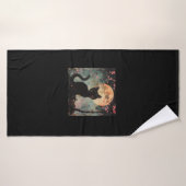 Lune rouge mystique avec chat noir et Sakura (Serviette de bain)
