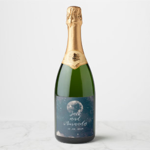 Lune Starry Night Mariage Vin bouteille Étiquette