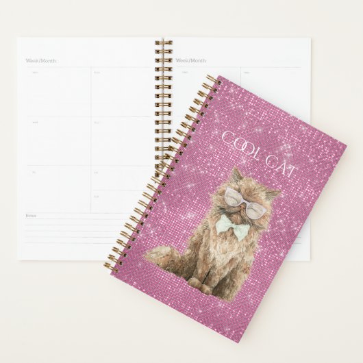 Lunettes de chat cool marron scintillement rose   (Devant avec enveloppe)