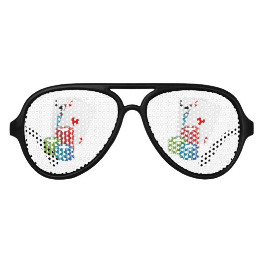 Lunettes De Fête Aviateur Blackjack avec jetons de poker (Devant)
