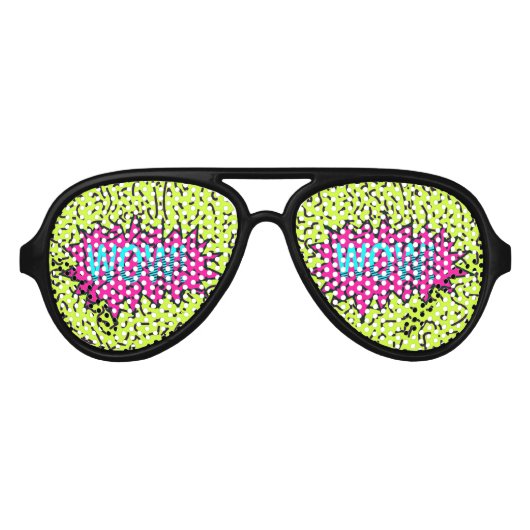 Lunettes De Fête Aviateur Neon Retro 80's 90's Scribbled Wow! Typographie (Devant)