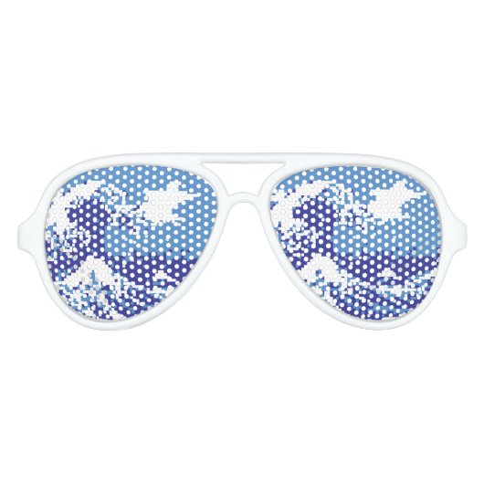 Lunettes De Fête Aviateur Pixel Tsunami bleu 8 bits Pixel Art (Devant)