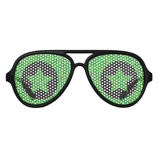 Lunettes De Fête Aviateur Superstar Rockstar Cool Green Star Black Party (Devant)