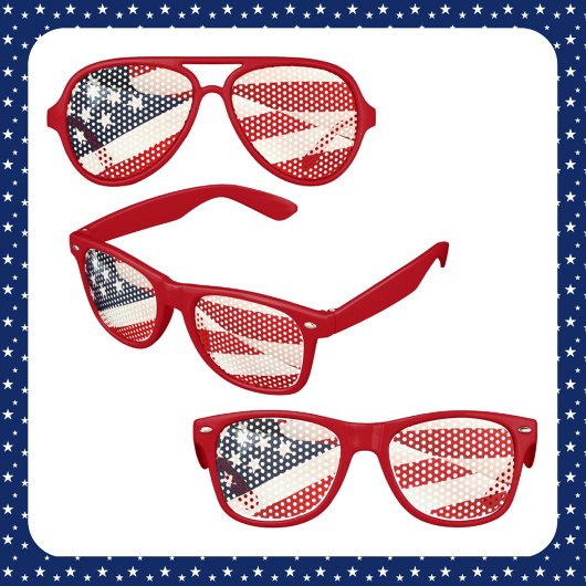 Lunettes De Fête Enfant Étoiles et bandes rouges blanches et bleues