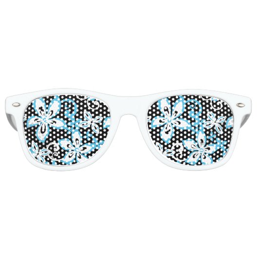 LUNETTES DE FÊTE RETRO ALOHA HAWAII (NOIR/BLEU) (Devant)