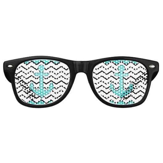 Lunettes De Fête Retro ancre et chevron turquoise parties scintillant (Devant)