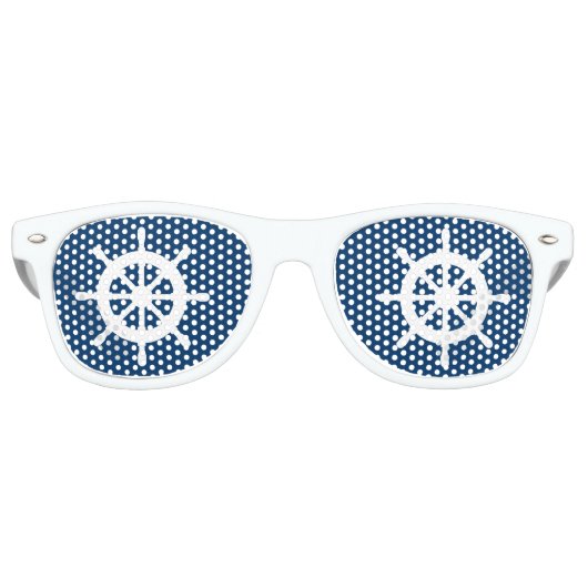 Lunettes De Fête Retro Bleu drôle teintes de la roue de bateau nautique (Devant)