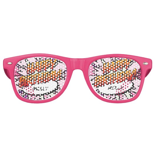 Lunettes De Fête Retro BONJOUR D'ANNIVERSAIRE amusant Retro Comic Book (Devant)