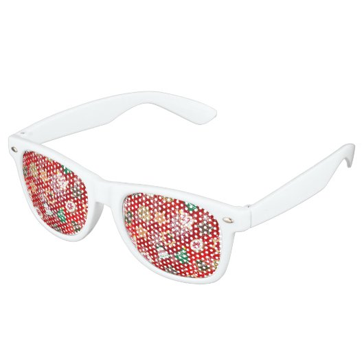 Lunettes De Fête Retro Cookies de Noël et flocons de neige en rouge (Angulaire)